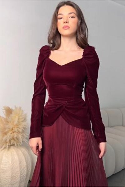 BASMA FASHION فستان فاخر، قماش مخمل فرنسي مع شيفون جورجيت مطوي