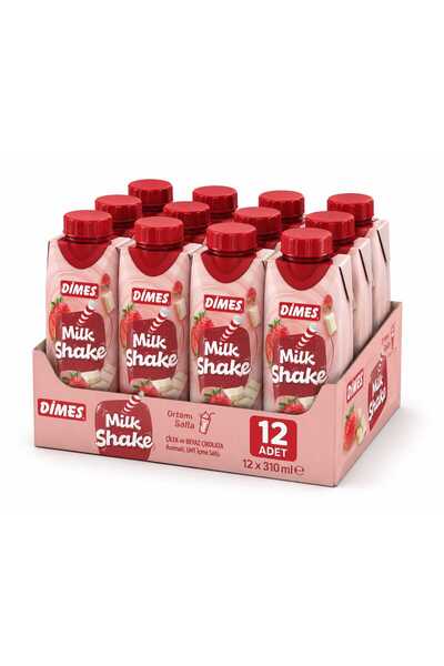 Dimes Milkshake Çilek Beyaz Çikolata Aromalı Sütlü İçecek 310 ml x 12 Adet Av...