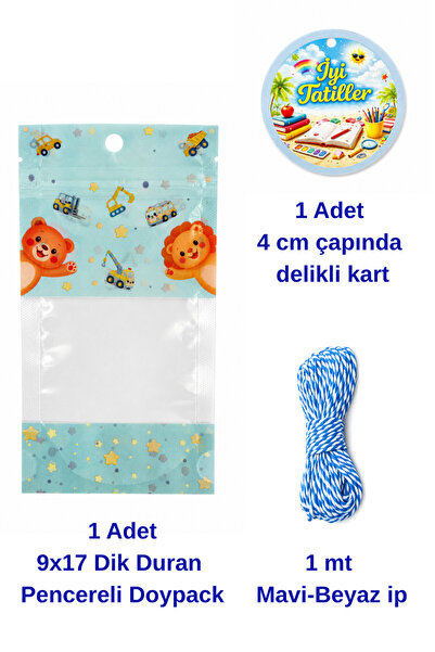 Dekals Set İyi Tatiller Bir Adet Mavi Doypack Hediye Paketi Seti (Kart+İp+Doy...