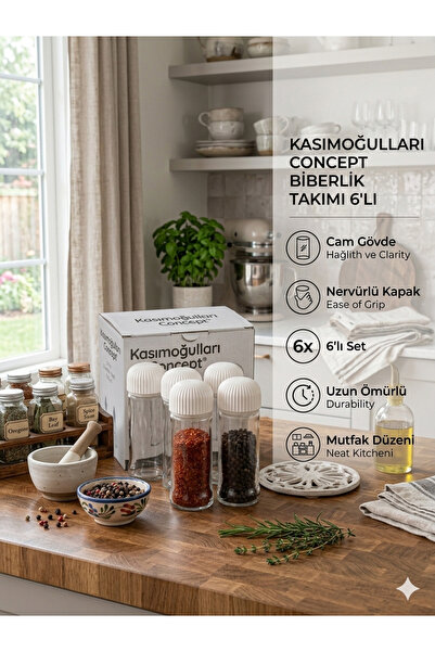 kasımoğulları concept 6-Piece Glass Spice and Pepper Shaker Set - Functional ...