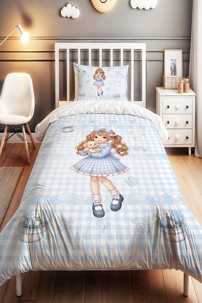 EVPANYA Coffee Girl Patterned Single Baby Kids Duvet Cover Set