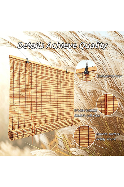 genric FFD Natural Bamboo & Reed Roll Up Blinds – Heat Insulation, UV Protect...