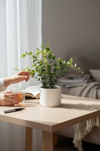 YAPAY ÇİÇEKÇİNİZ Aura Series White Potted Colorful Artificial Eucalyptus Flow...