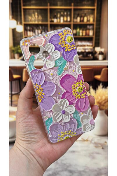 Vip Case Redmi Note 12 Pro 5G Uyumlu Mor Çiçek Desenli Şeffaf Darbe Emici Kam...