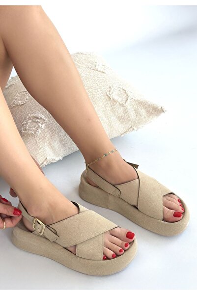 Generic Brand Usra Beige Leather Powder Buckle Sandals