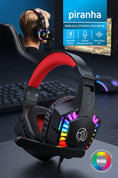 Piranha 2144 Kablolu RGB LED Işıklı Oyuncu Kulaklığı | 1.75m Kablo | Gaming H...