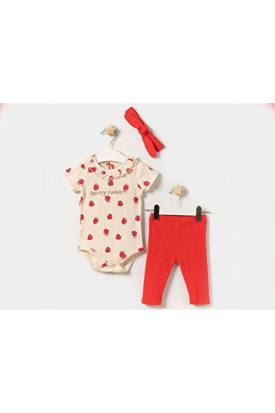 Bupper Baby Girl Strawberry Patterned Bandana 3 Piece Set 96% Cotton Flexible...