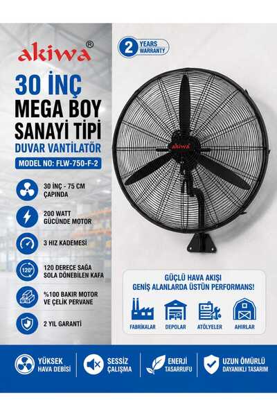 Akiwa ASVEN 30 İNÇ MEGA BOY SANAYİ TİPİ DUVAR VANTİLATÖR MODEL NO: FLW-750-F-2