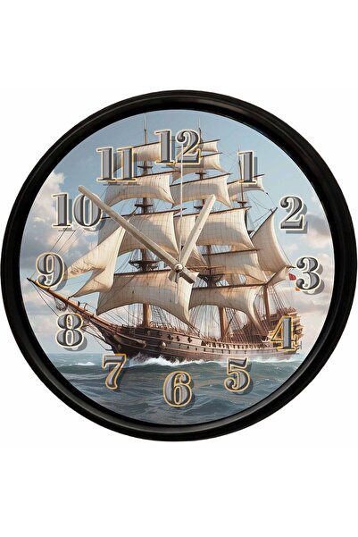 Caseras Large Sailing Ship Themed Decorative Wall Clock 28 cm Silent Mechanism