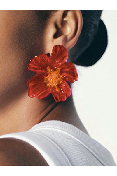OEM Cercei cu model floral din rasina colorata, culoare Rosu