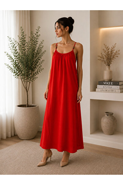Eslem Bulut Boutique Kırmızı Askılı Salaş Elbise