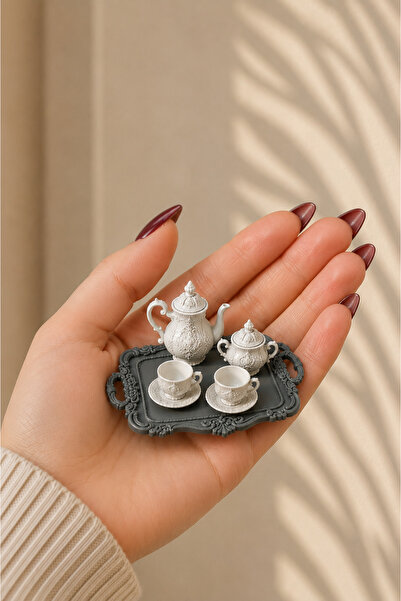 CharmFancy 1:12 Ölçek Çay & Kahve Fincan Tepsi Otantik Set Diorama Dollhouse ...