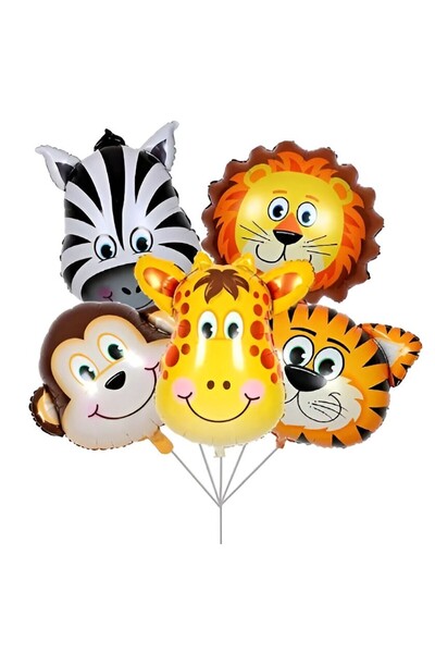 genaja Set 5 Baloane din Folie Metalizată, Figurine Animale Sălbatice Jungle,...