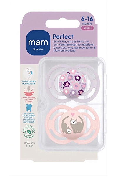 MAM Perfect l Emzik 2'li Set I Sterilize Kutuda I 6-16 Aylık I Çiçek/Kediler