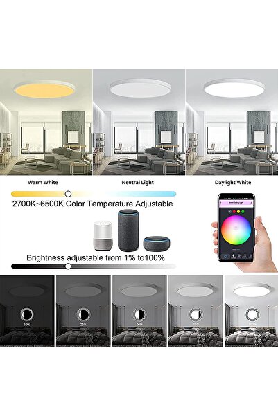 Saharina Plafonieră LED RGBCW Albă: Iluminare Personalizată, Eficiență Energetică și Siguranță