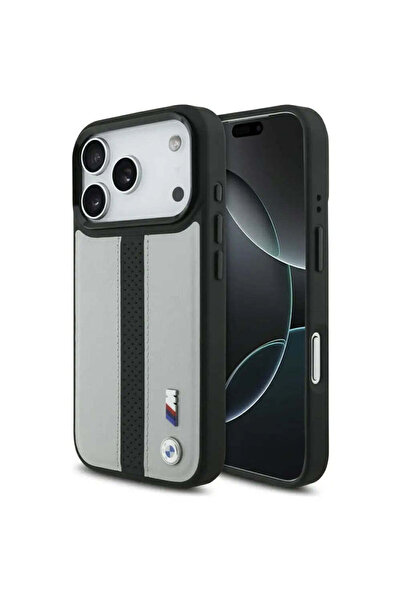 BMW iPhone 17 Pro Uyumlu Kılıf Lisanslı M-safe Şarjlı Deri Metal Logolu Delik...