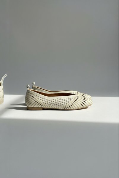 PİERRO SHOES Genuine Leather Women's Daily Ballerinas with V-Cut Detail