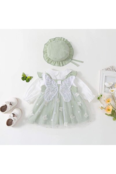 LOOFI Three-Piece Baby Girl Dress with Embroidered Tulle, Delicate and Elegan...