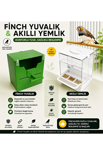 Finch Plastik Yuvalik 10 X 14 X 13 ( Yeşil V Agiz ) + Akıllı Yemlik x 1