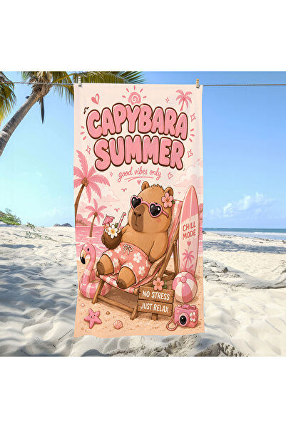 Piloji Capybara Summer Themed Digital Printed Beach Towel 75X150 cm
