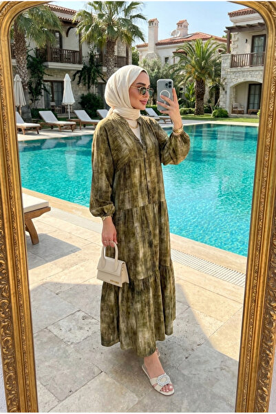 Kirazca Butik Kadın Batik Desenli Kat Kat Viskon Tesettür Elbise – Yazlık Rah...