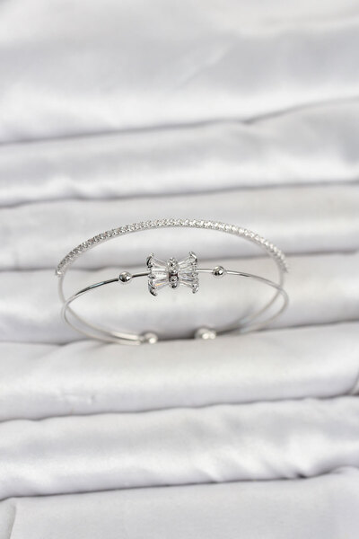 Hobibahçem Brass Silver Color Baguette Zircon Stone Women's Bracelet