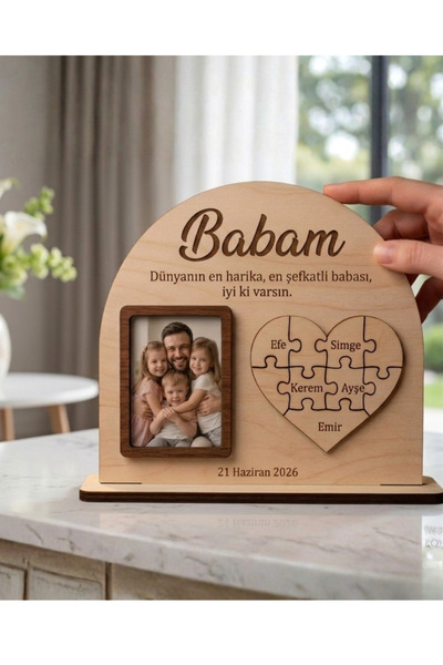ih ihra Kişiye Özel İsimli Ahşap Fotoğraf Çerçevesi - Puzzle Detaylı "Babam" ...