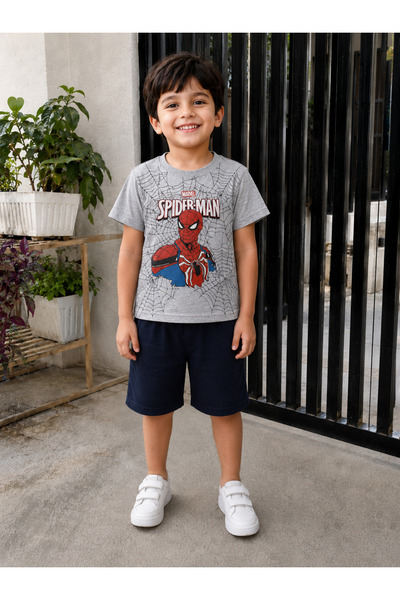 Minik mooda Spider-Man Printed Boys' Two-Piece Set Short Sleeve T-Shirt and S...