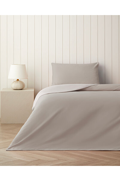 English Home Plain Pamuk Tek Kişilik Nevresim Takımı 160x220 cm Taş Rengi-Ekru