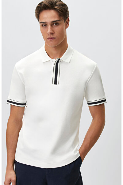 Network Beyaz Gizli Patlı Polo Yaka Garnili T-shirt