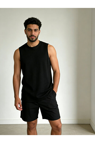 Take Two By Styli Men Black Solid Round Neck Tank and Shorts Co-Ords