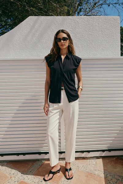 Sateen Sleeve Detailed Shirt - Black