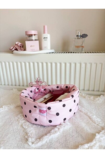 girlsybags Polka Dot Pink Liquid-Proof Small Organizer Basket Closet Organize...