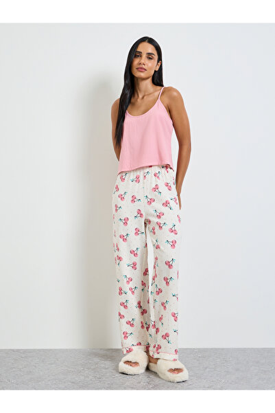 Take Two By Styli Solid Cami and Cherry Print Pyjama Set