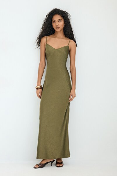 Stradivarius Saten midi elbise