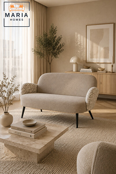 MARIA HOMES أريكة قماشية حديثة بمقعدين - كنبة مبطنة لغرفة المعيشة والصالة وال...