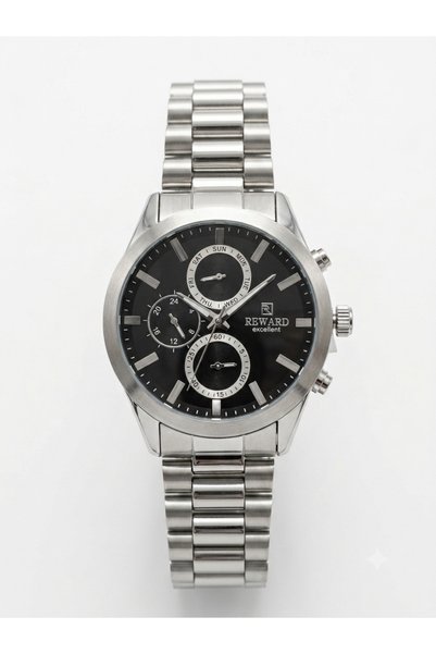 Reward Men's Silver Metal Cord Black Dial Wrist Watch with 2 Year Warranty