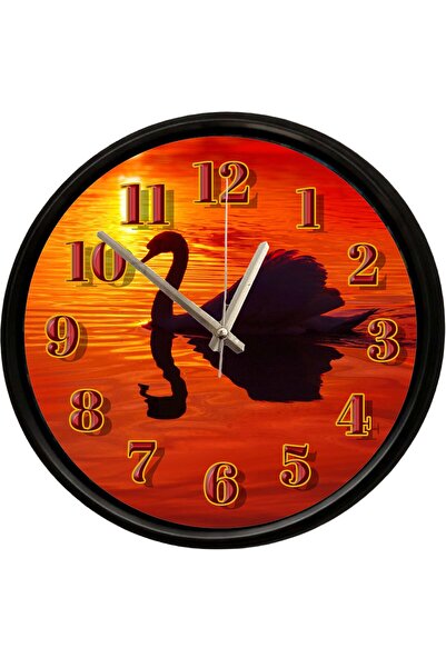 Caseras Decorative Wall Clock with Swan Design at Sunset 28 cm Silent Mechanism