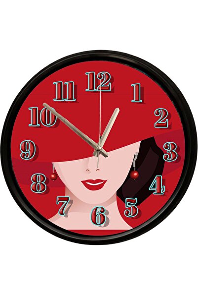 Caseras Modern Woman Portrait with Red Hat Decorative Wall Clock 28 cm Silent...