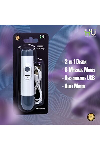 HU HAPPY USER 2-in-1 LED Flashlight with Massager – Rechargeable Handheld Mini Massager with 6 Modes, USB Powered Vibration Massager & Portable LED Light