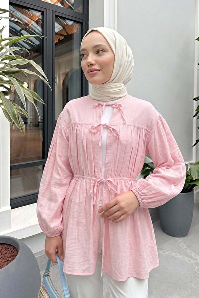 zhrcelebi Ön Büzgülü Uzun Tunik 262338 - Açik Pembe