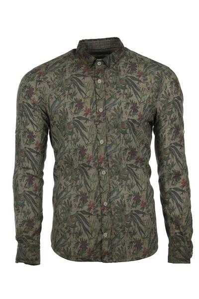 Arma Men's Khaki Regular Fit Linen Shirt Y9Gkd1083