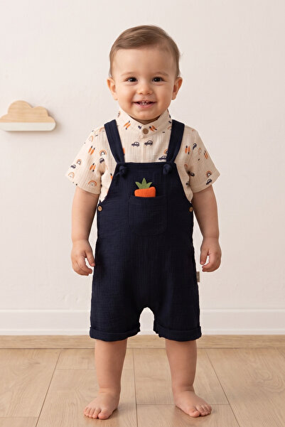 Bebezade Summer Baby Boy Printed Jumpsuit with Carrot Detail