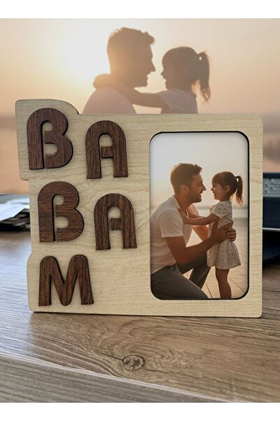 Kişiye Özel Babam Yazılı Ahşap Fotoğraf Çerçevesi – Babalar Günü Hediyesi