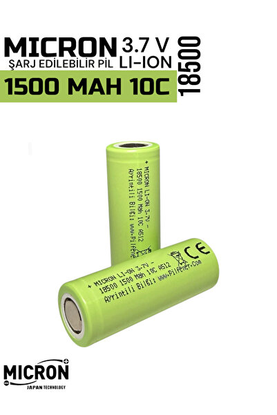 Micron 18500 Li-Ion Şarjlı Pil 3.7V 1500 mAh 10C Şarj Edilebilir Batarya Pil