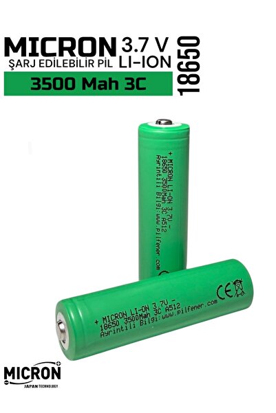 Micron 18650 Başlı Li-Ion Şarjlı Pil 3.7V 3500 mAh 3C Şarj Edilebilir Batarya...