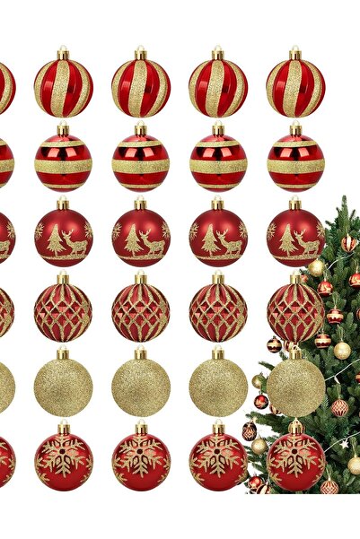 OEM Globuri de brad Set 30 Decorațiuni de Crăciun Rezistente la Impact Roșu-A...