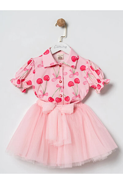 Cumino Girl's Cherry Shirt Skirt Set