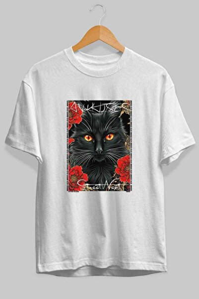 Ankhises For the Sake of Cats 10 Front Cat Printed White Oversize T-Shirt 100...