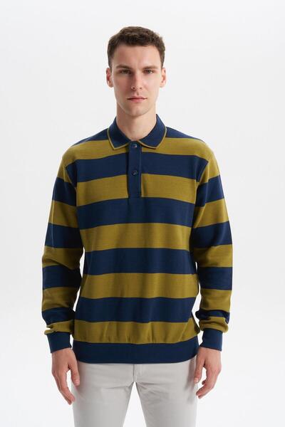 Arma Ar-Ma Men's Polo Collar Sweatshirt, Unprinted, Striped, Buttoned, Withou...